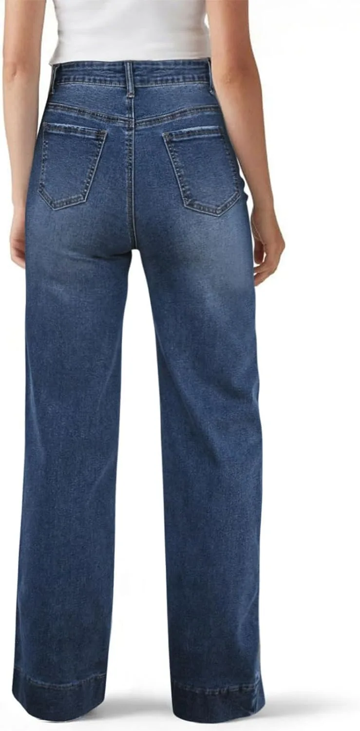 Женские джинсы Wide Leg Casual High Waisted Strechy Straight Leg с карманом — фото 3