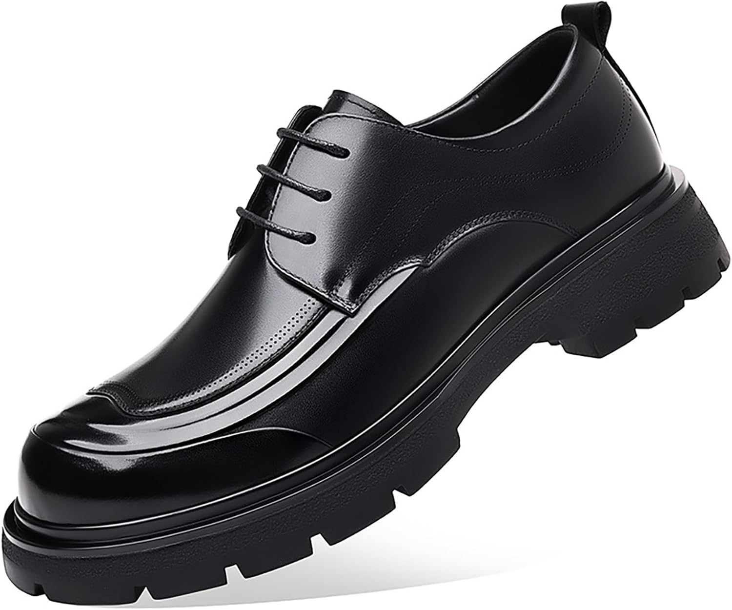 

Мужские оксфорды из натуральной кожи на платформе с массивным каблуком, классические повседневные с шнуровкой, закругленным носком и рифленой подошвой, деловые туфли для работы и офиса, обувь для увеличения роста Rynkoma, черный