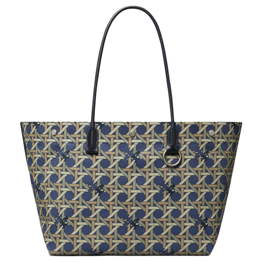 

Сумка-шоппер из холста с кожаной отделкой, морская синяя TORY BURCH