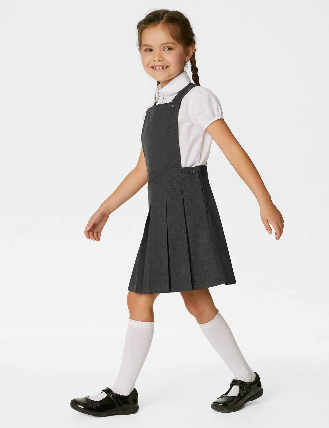

Школьный сарафан со складками для девочек (2–12 лет) Marks & Spencer, серый