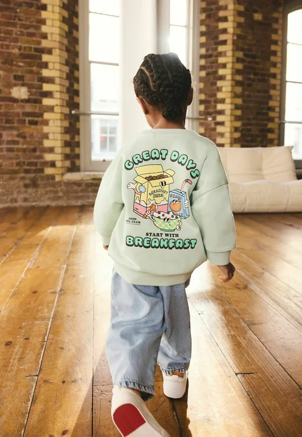 Толстовка с круглым вырезом стандартного кроя Next, Sage Green Breakfast Print — фото 3