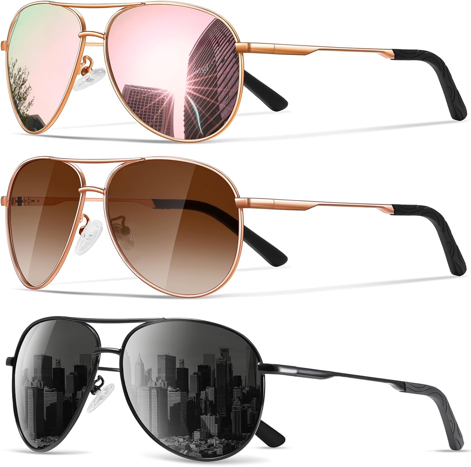 

Солнцезащитные очки для мужчин, поляризованные, авиаторские, для мужчин и женщин, для рыбалки, вождения, с металлической оправой и защитой от УФ-излучения UV400 phikttu, B1-black+gradient Brown+pink