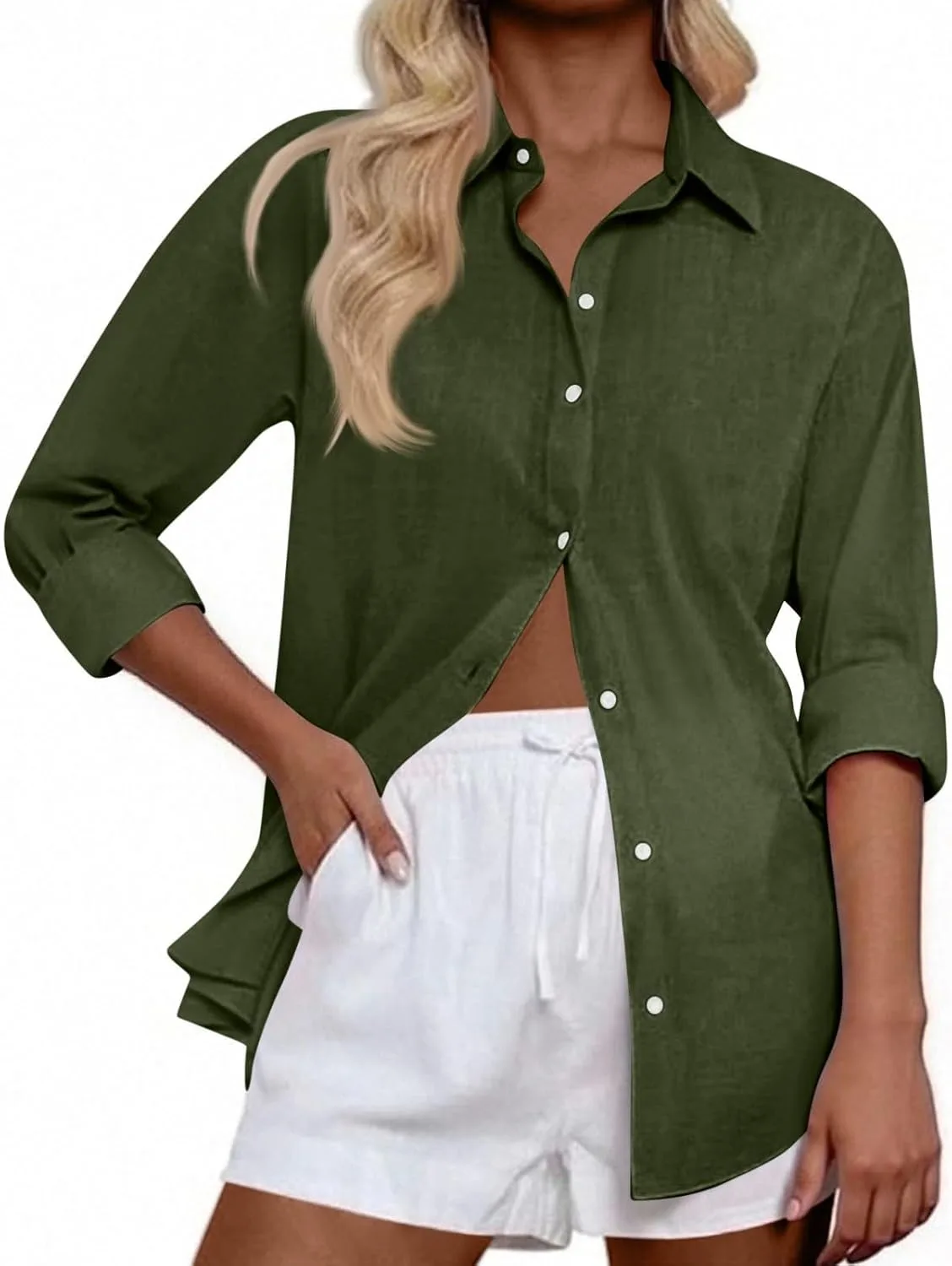 

Льняная рубашка на пуговицах Women Oversized с воротником, длинный рукав, летний топ midelxp