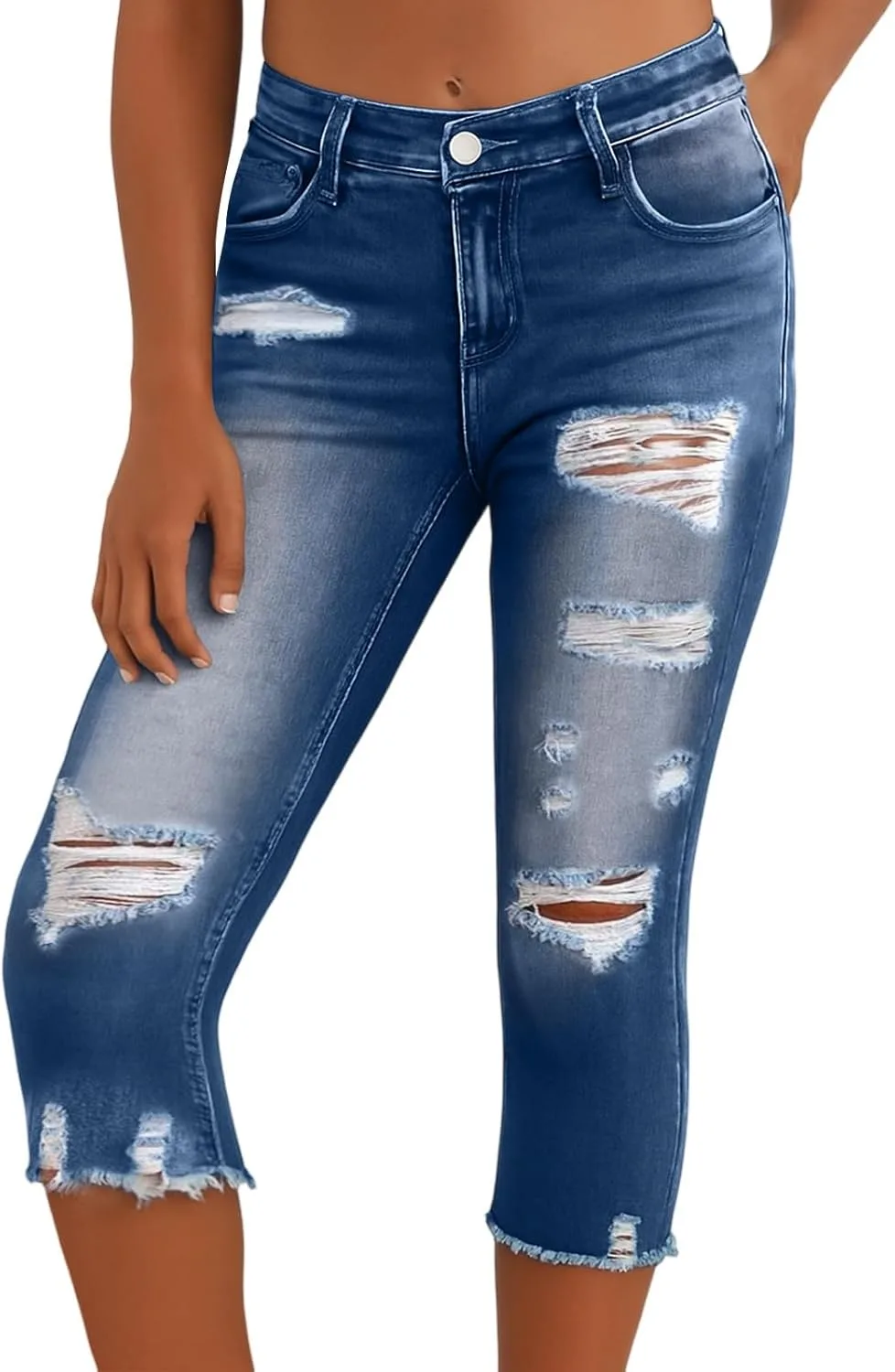 

Женские джинсы-бермуды Jean Pedal Pushers с низкой посадкой, рваным краем и застежкой на пуговицах