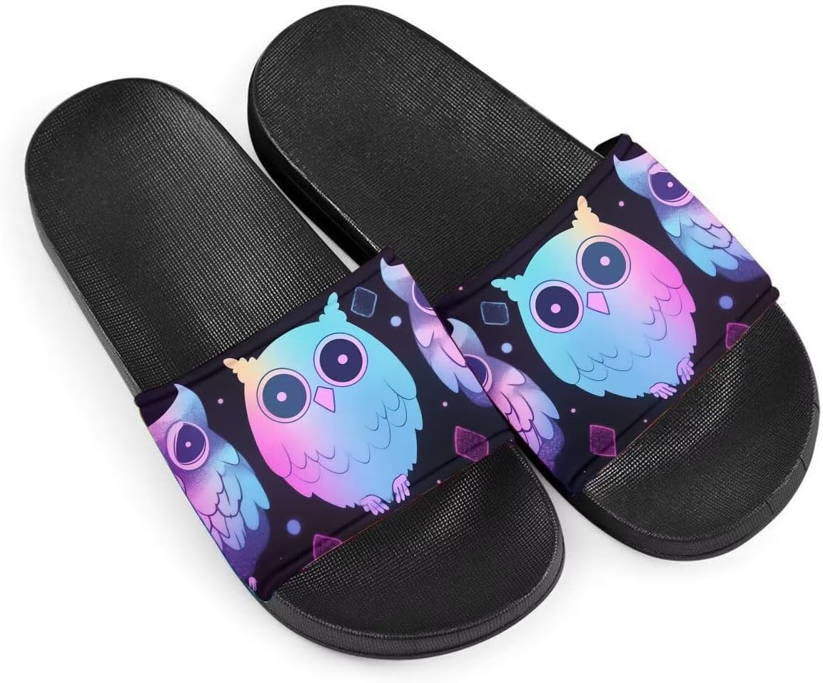 

Женские сандалии, женские шлепанцы с принтом совы, плоские EVA сандалии для дома, улицы, пляжа, лето Getelinseng, Gradient Owl Cartoon
