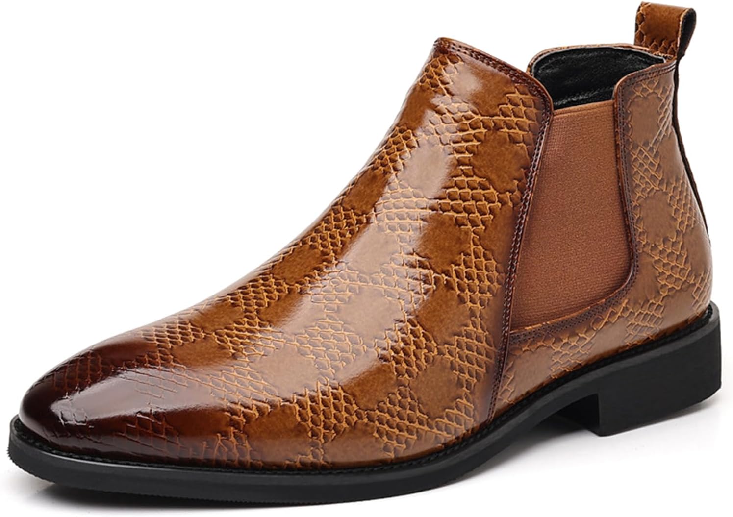 

Мужские кожаные ботинки Челси с принтом, заостренный носок, винтажные, удобные, с боковой резинкой, на массивном каблуке, для официальных мероприятий, свадеб, банкетов, офиса и повседневной прогулки Bangteuo, желтый