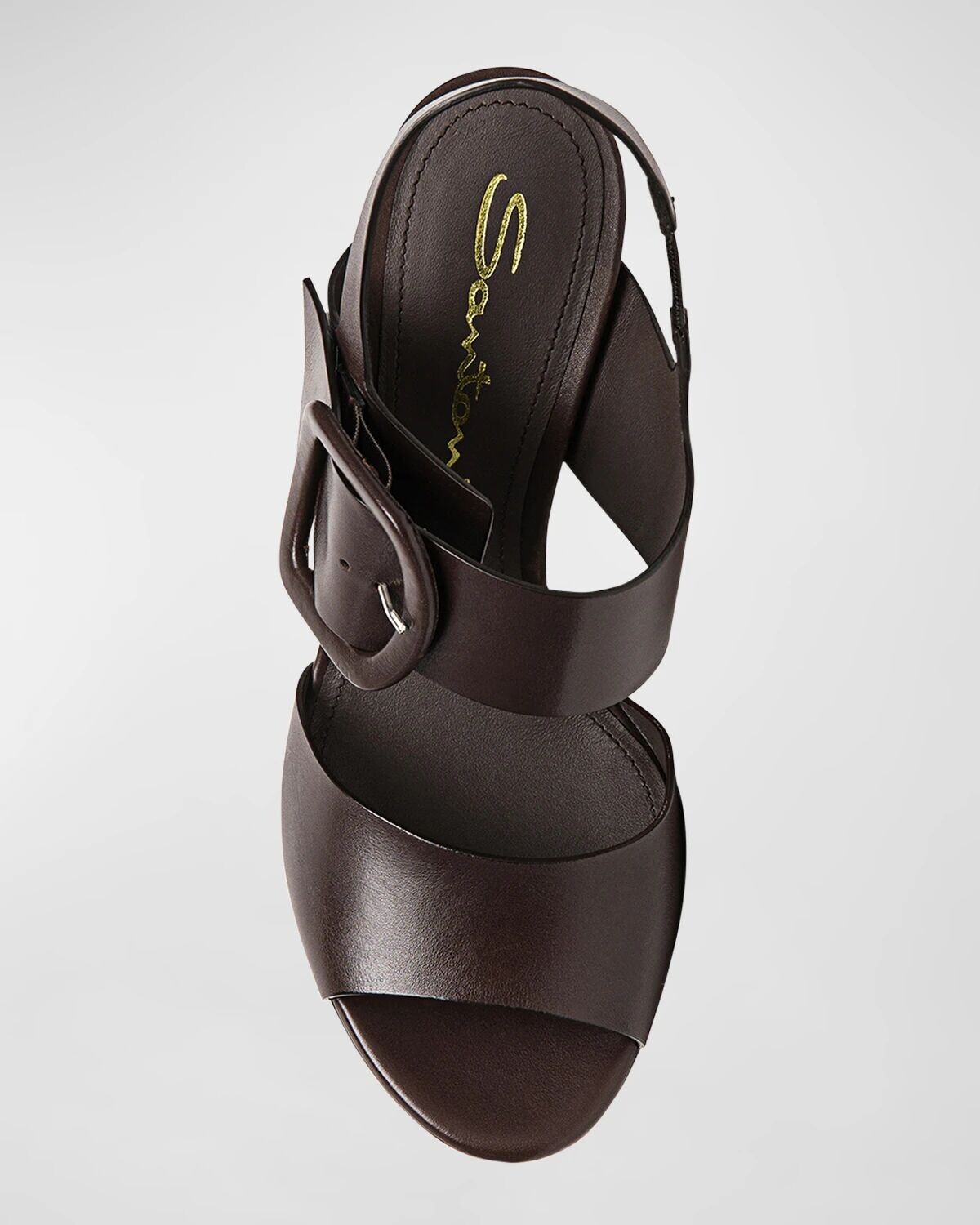 Кожаные сандалии на платформе с пряжкой Bruxel Santoni, цвет Dark Brown — фото 4