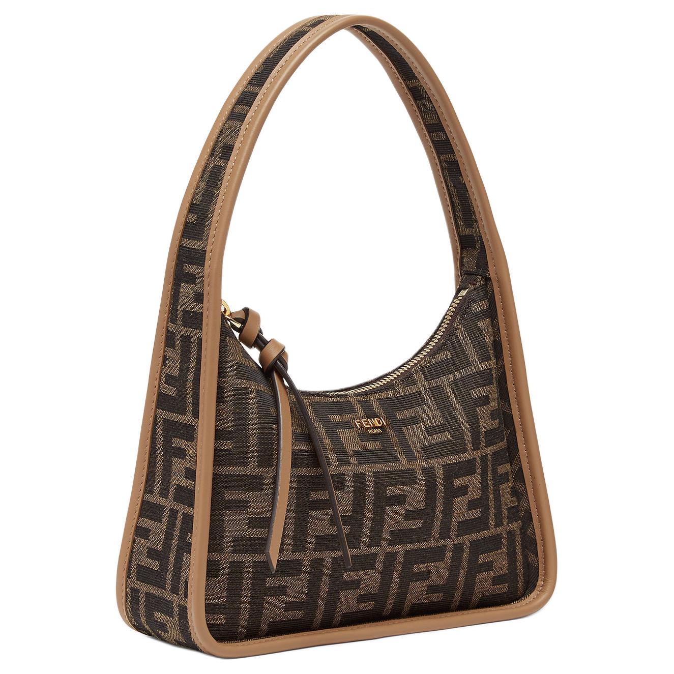FENDI Полиэстер с хлопком полумесяц сумка через плечо мини женская коричневая — фото 3