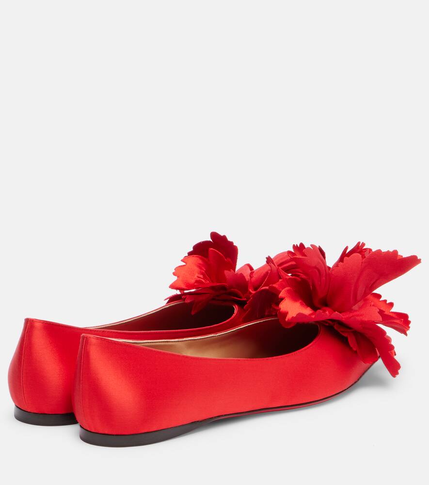 Балетки Gemy из сатина с цветочной аппликацией Ferragamo, Flame Red/Lipst — фото 2