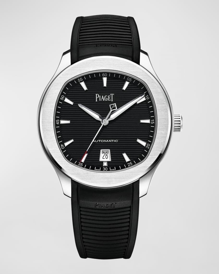 

Часы Polo Date диаметром 42 мм с черным каучуковым ремешком PIAGET