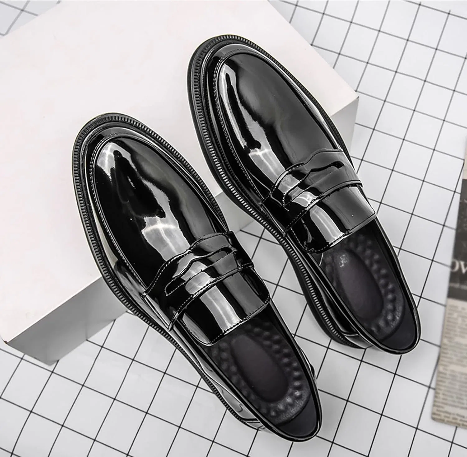 Лоферы кожаные лакированные мужские, без бренда, Black AMAZIDEAL — фото 4