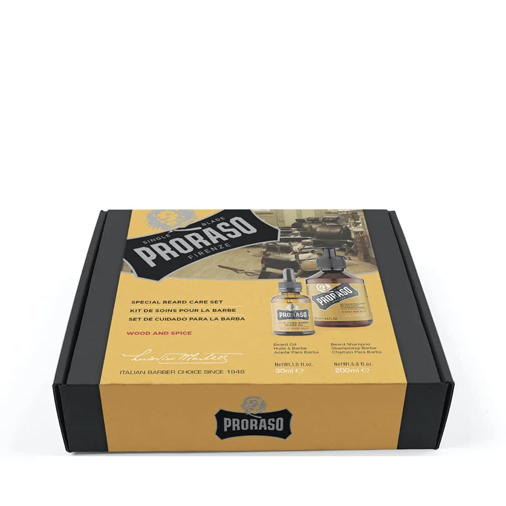Набор для ухода за бородой Proraso Wood and Spice Duo Kit - шампунь и масло для бороды с теплым древесным ароматом для длинных или густых бород - Премиальный итальянский подарочный набор для мужчин — фото 2