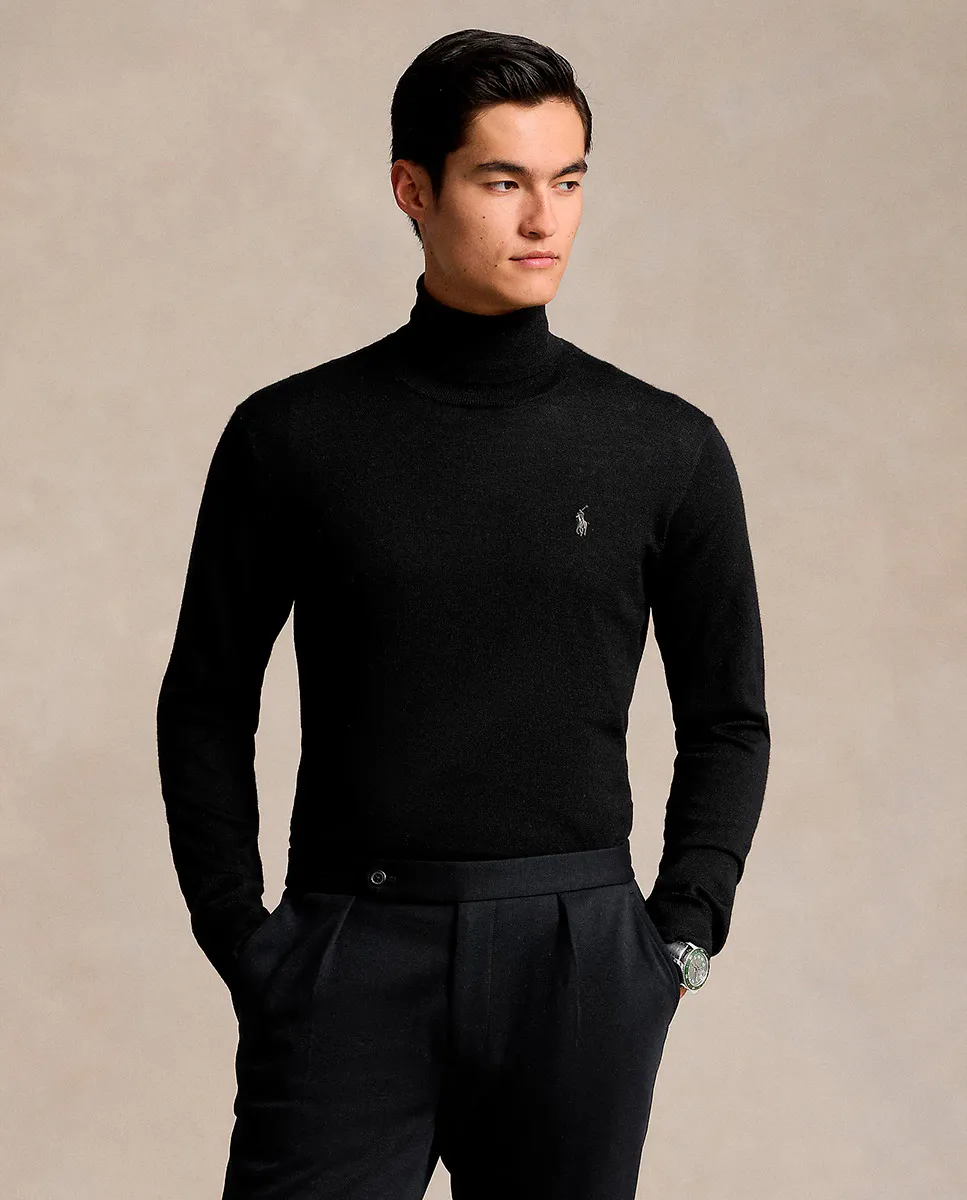 

Мужской свитер с высоким воротником из шерсти мериноса Polo Ralph Lauren, черный