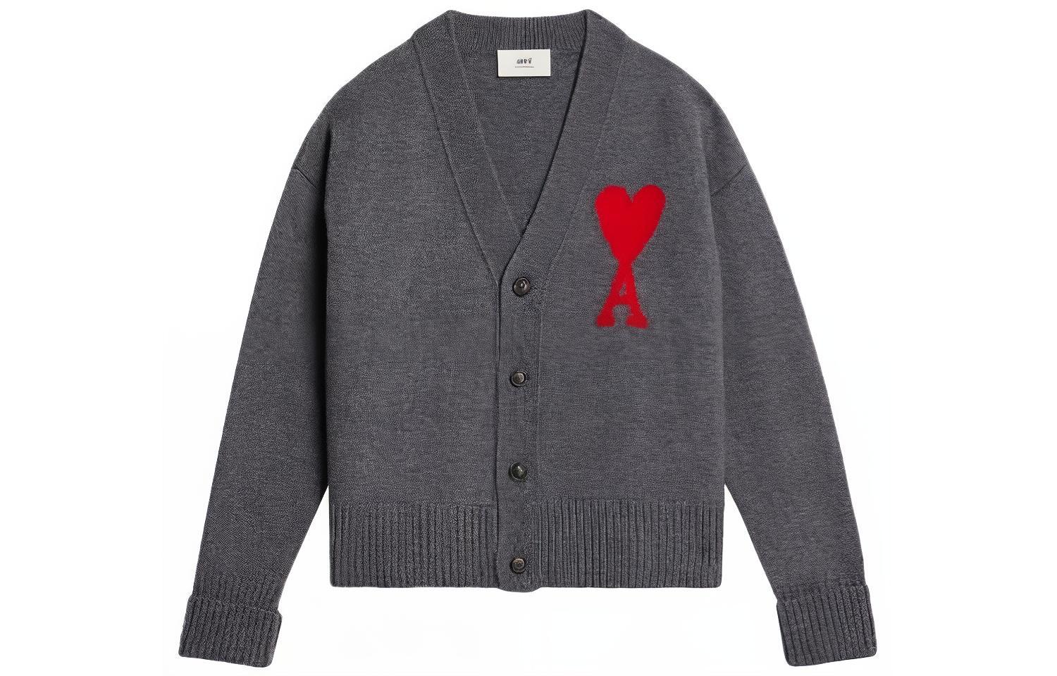 

Кардиган ami paris logo intarsia из шерсти AMIPARIS, серый