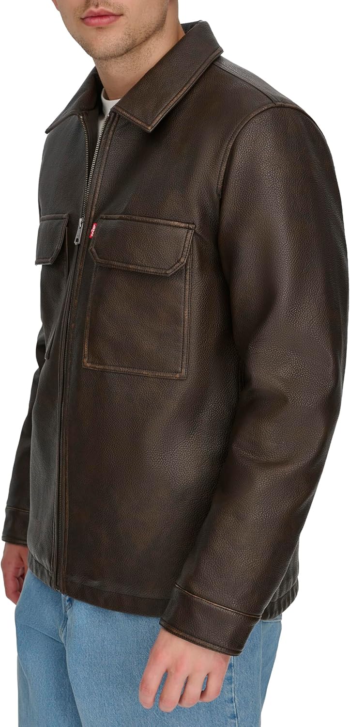 Мужская рабочая куртка Levi's с двумя нагрудными карманами, Brown Faux Leather Filled — фото 3