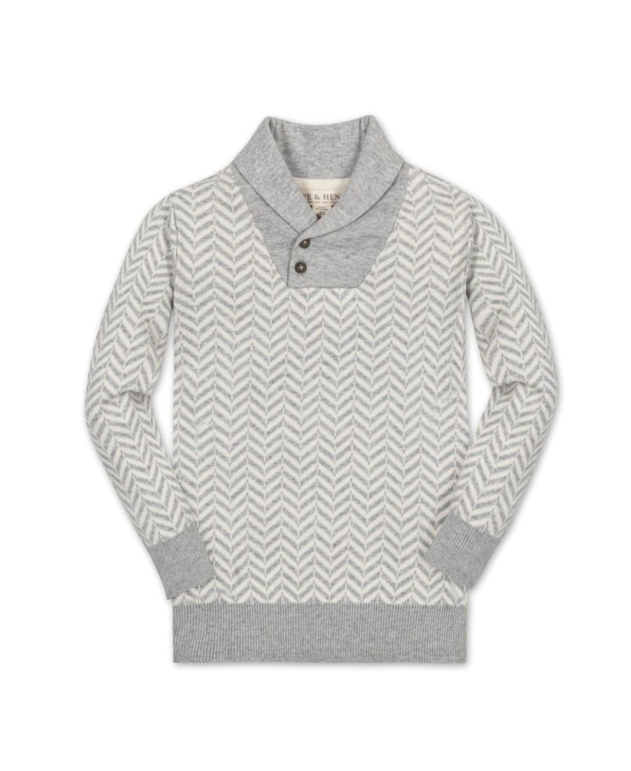 

Детский свитер для мальчиков с длинными рукавами, интарсией и воротником-шалью Hope & Henry, Light gray heather herringbone