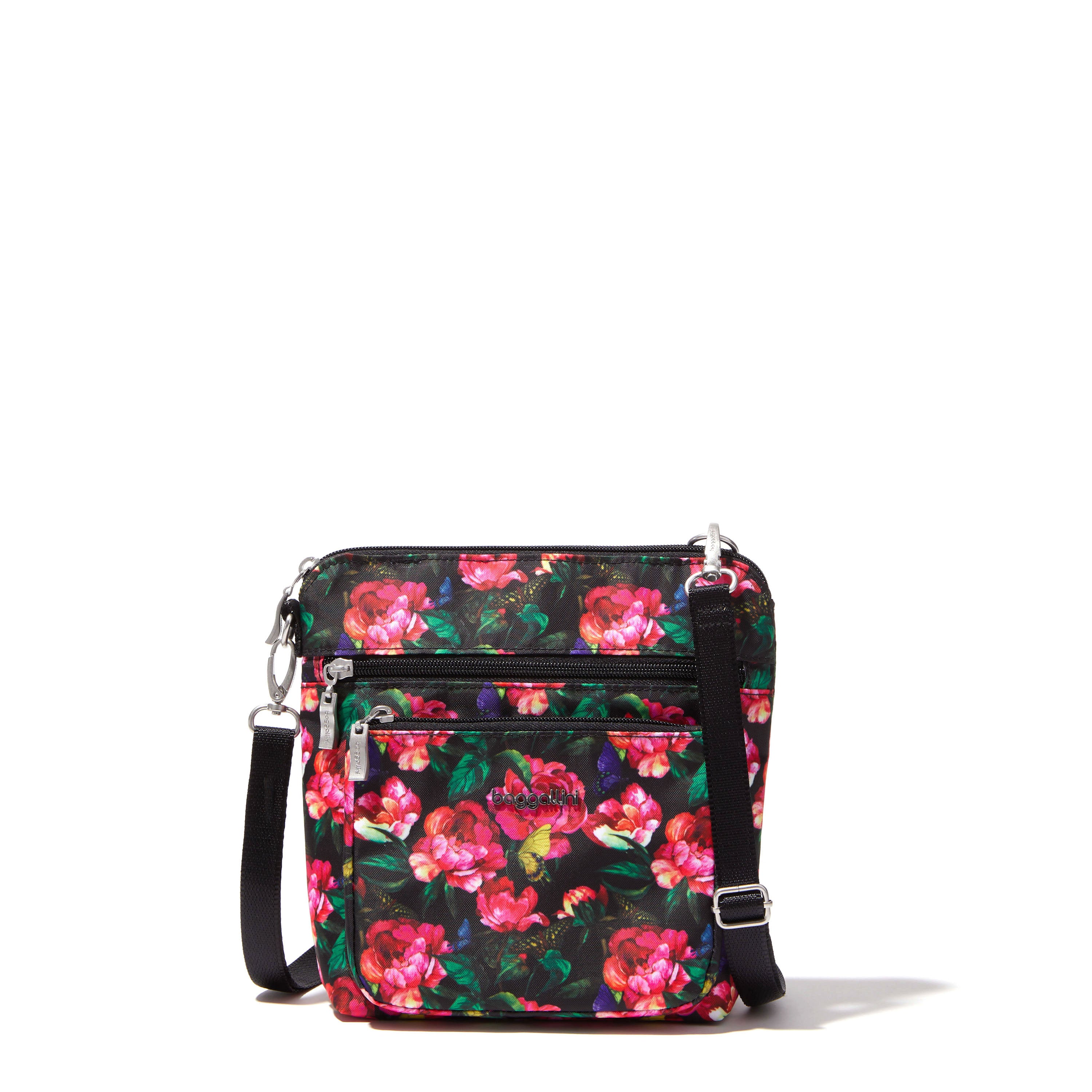 

Baggallini Современная карманная сумка через плечо, цвет fuchsia rose print