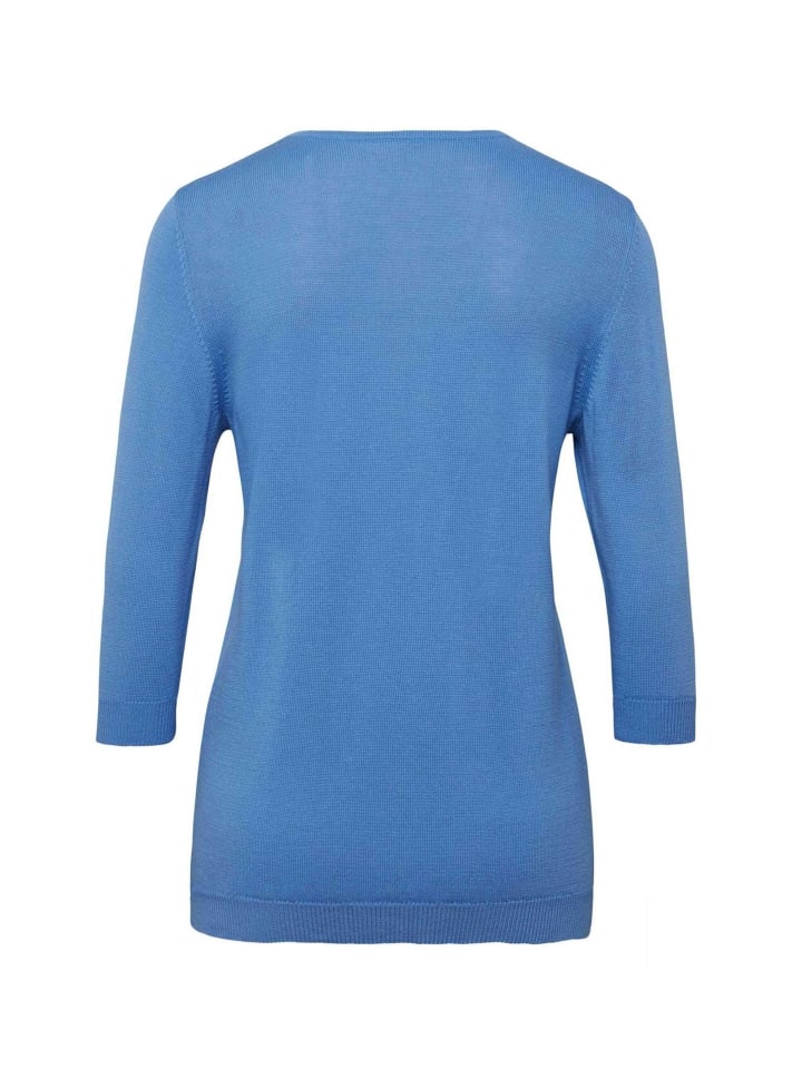 

Короткий размер: летний вязаный свитер с круглым вырезом, ажурный узор, цвет деним синий. GOLDNER