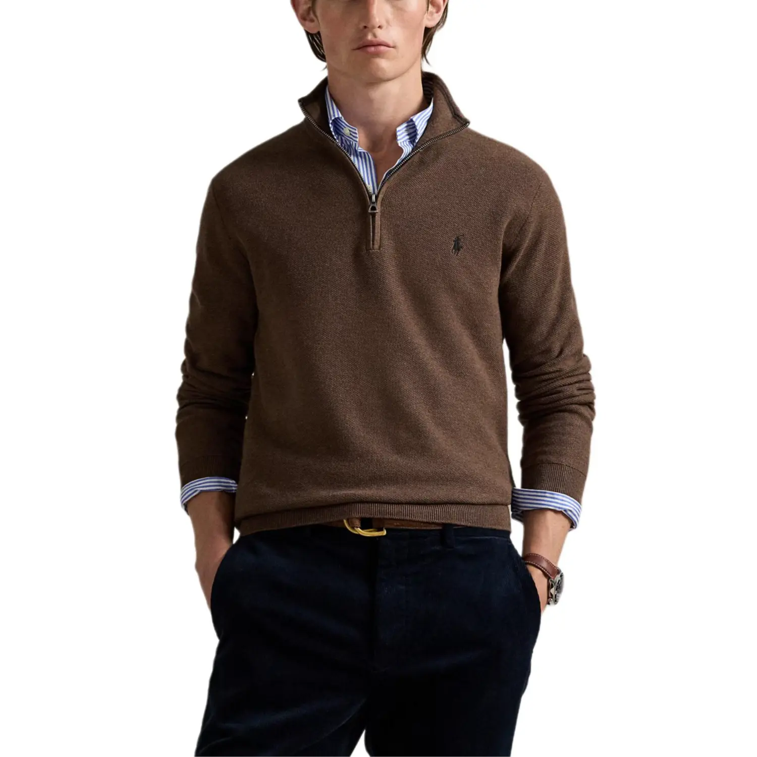 Свитер-пуловер с молнией на четверть Polo Ralph Lauren, nutmeg коричневый — фото 3