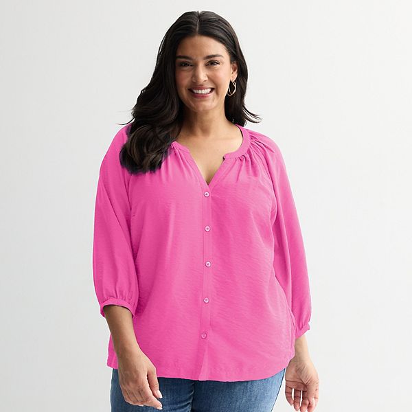 

Крестьянский топ на пуговицах Plus size Sonoma Goods For Life, Pink Thread
