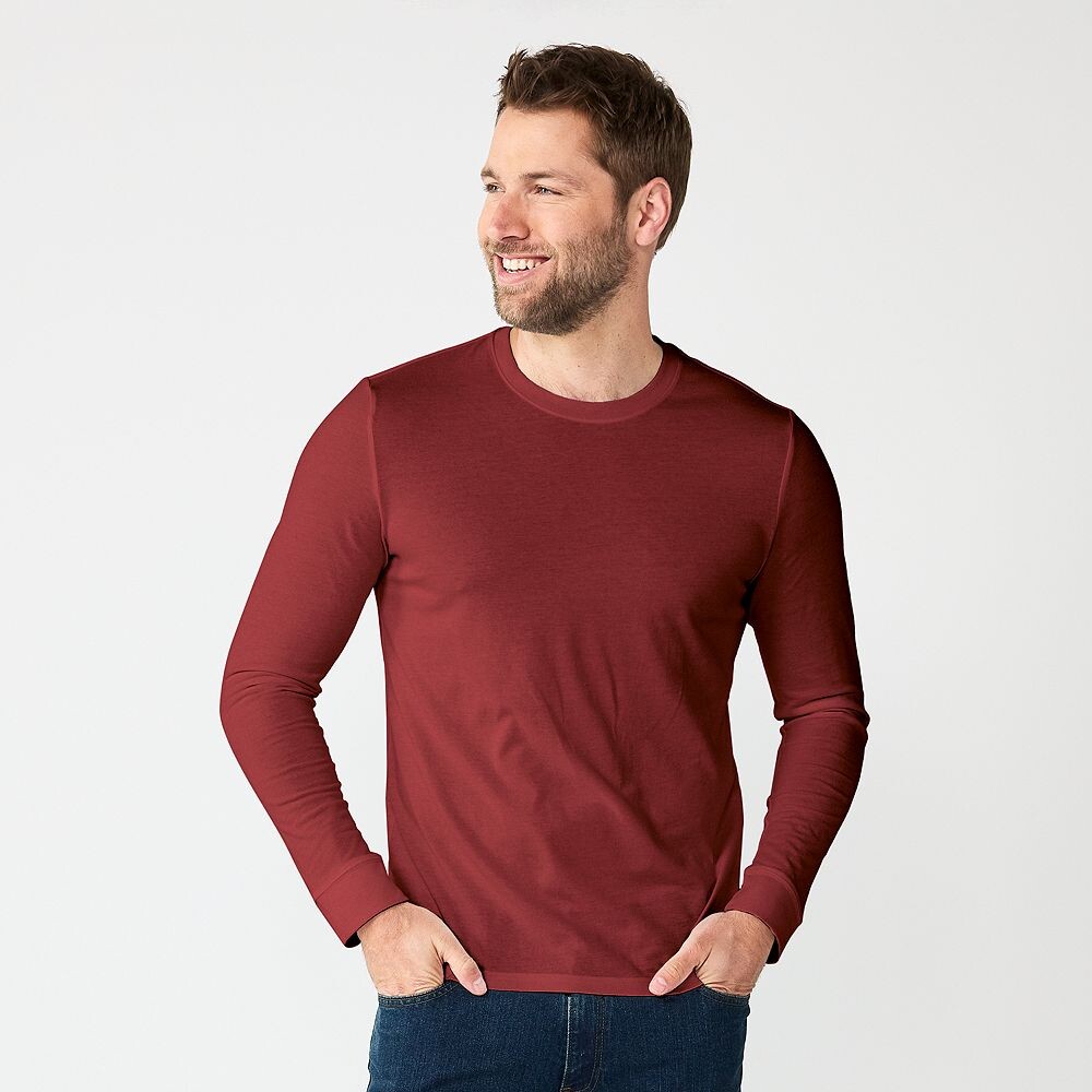 

Мужская футболка Sonoma Goods For Life Supersoft с круглым вырезом и длинными рукавами, цвет Burnt Cherry