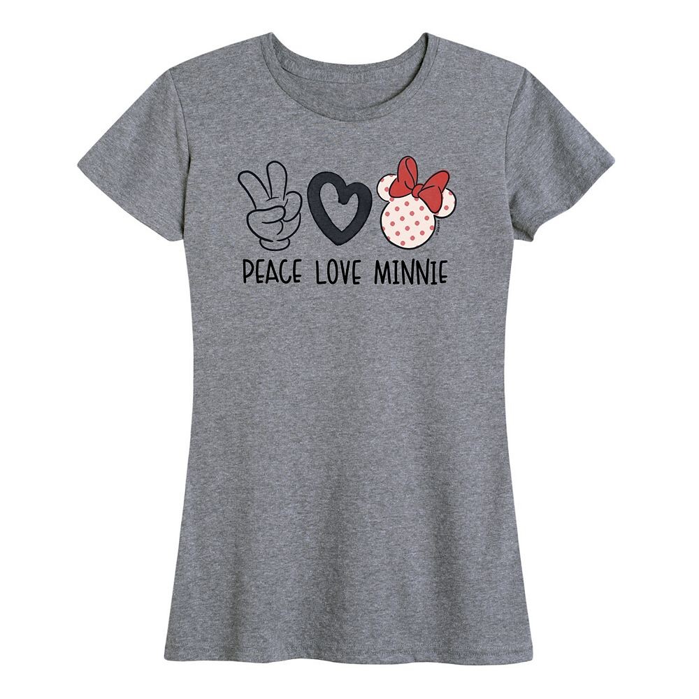 

Женская футболка с рисунком Peace Love Disney's Minnie Mouse, цвет Heather Gray