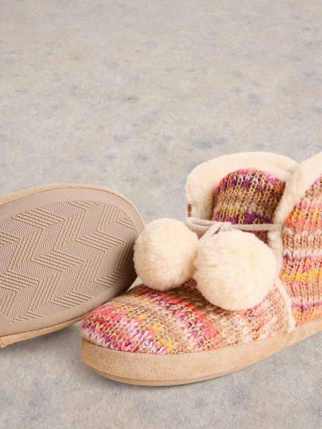 Вязаные тапочки на подкладке из искусственного меха White Stuff, цвет Camel/Multi — фото 4