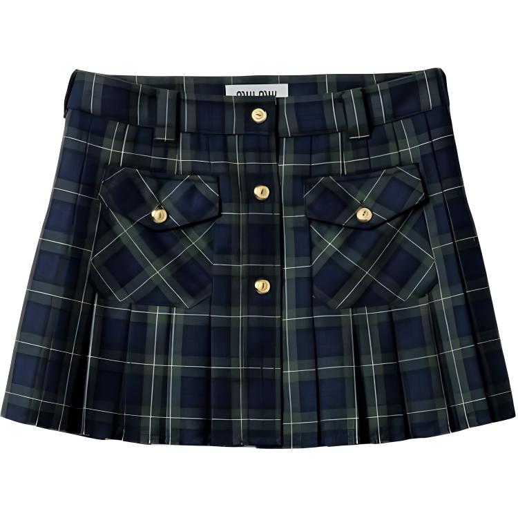 

Складчатая тартановая мини-юбка MIU MIU, зеленый