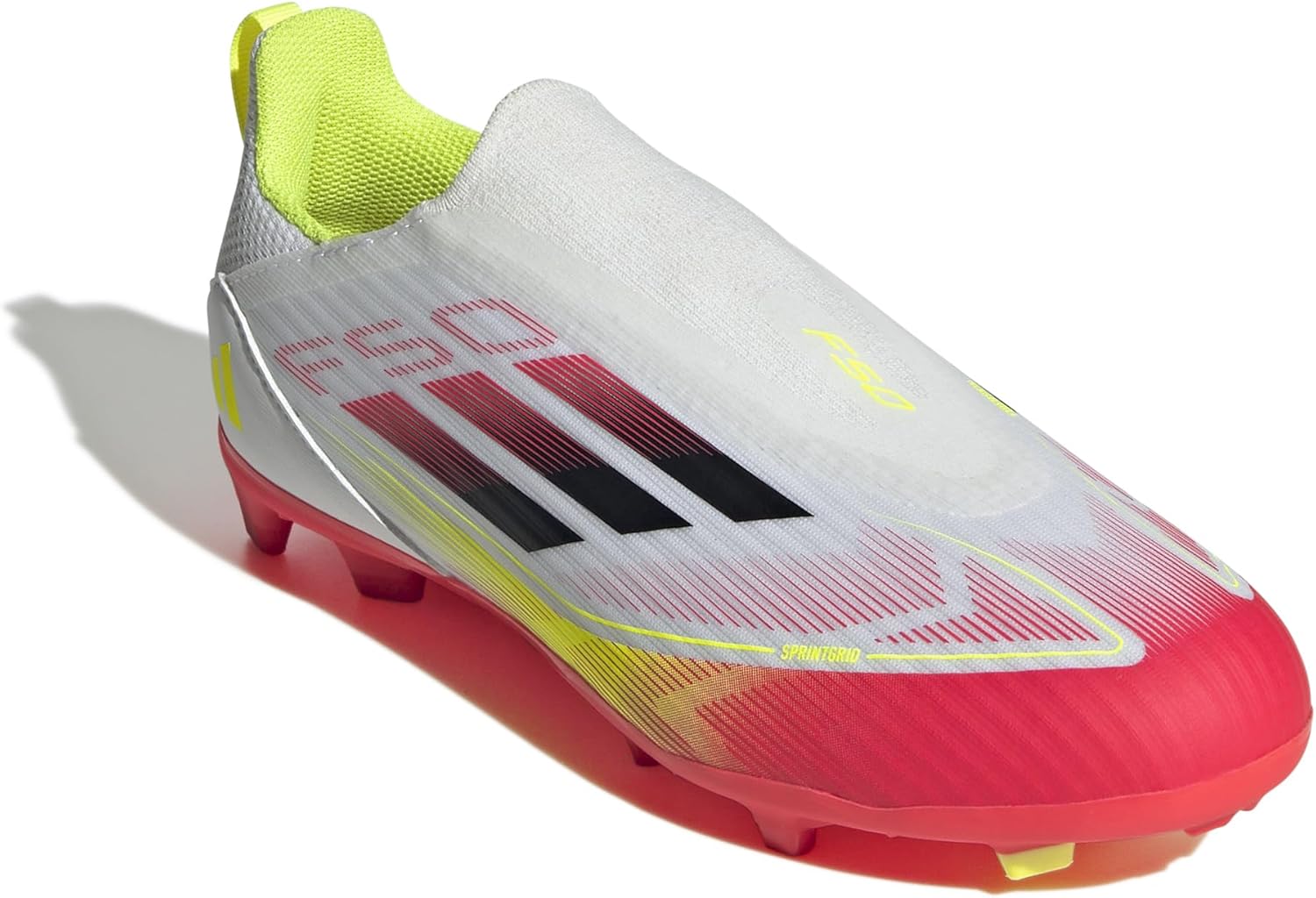 Детские кроссовки Adidas F50 League без шнурков для твердых/универсальных покрытий (унисекс), белый/черный/желтый — фото 2