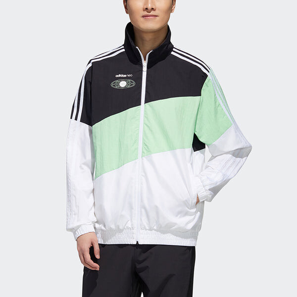 Куртка adidas neo Colorblock Zipper Stand Collar Sports Jacket Black Green Colorblock, черный — фото 3