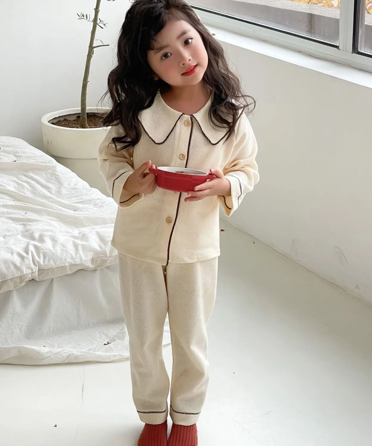 Детская пижама с круглым воротником и кантом, Kids Pajamas, 2 предмета, фиолетовый — фото 2