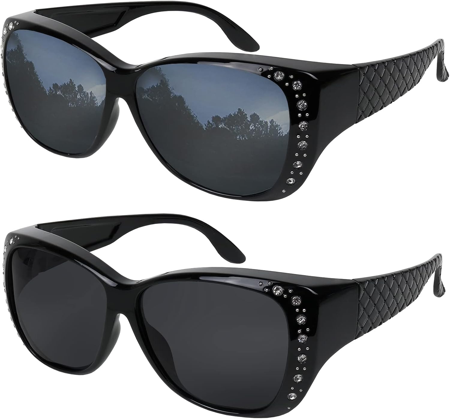 

Солнцезащитные очки, надеваемые поверх обычных очков для женщин, с защитой от УФ-излучения, поляризованные и с HD-изображением, надеваемые поверх обычных очков Yogo Vision, 2 Pack Black Frame: Silver Mirror Lens and Grey Lens