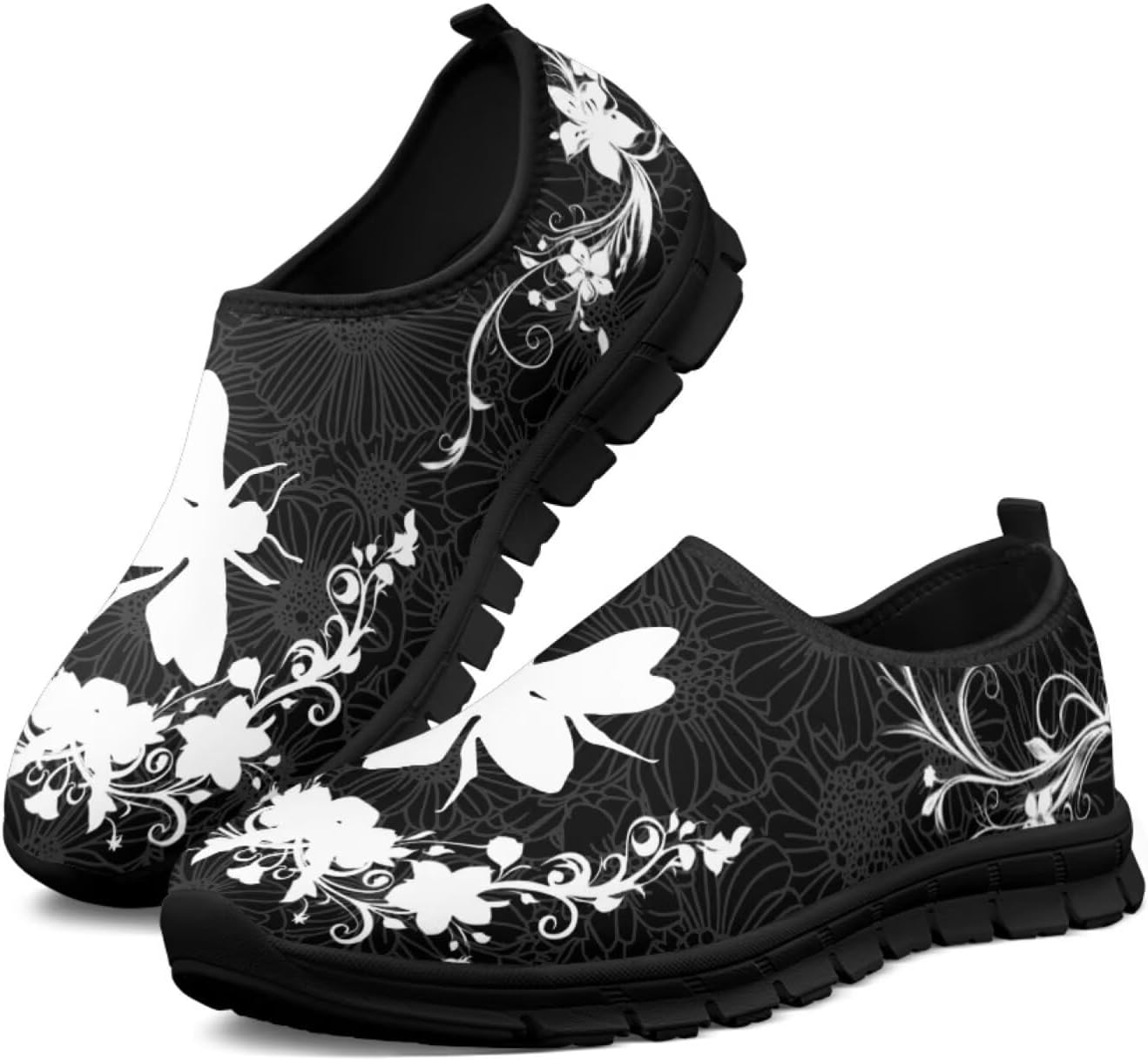 

Мужские слипоны Howilath Boho с цветочным узором, кроссовки для бега, повседневная спортивная обувь, обувь без шнурков с противоскользящей подошвой, черный