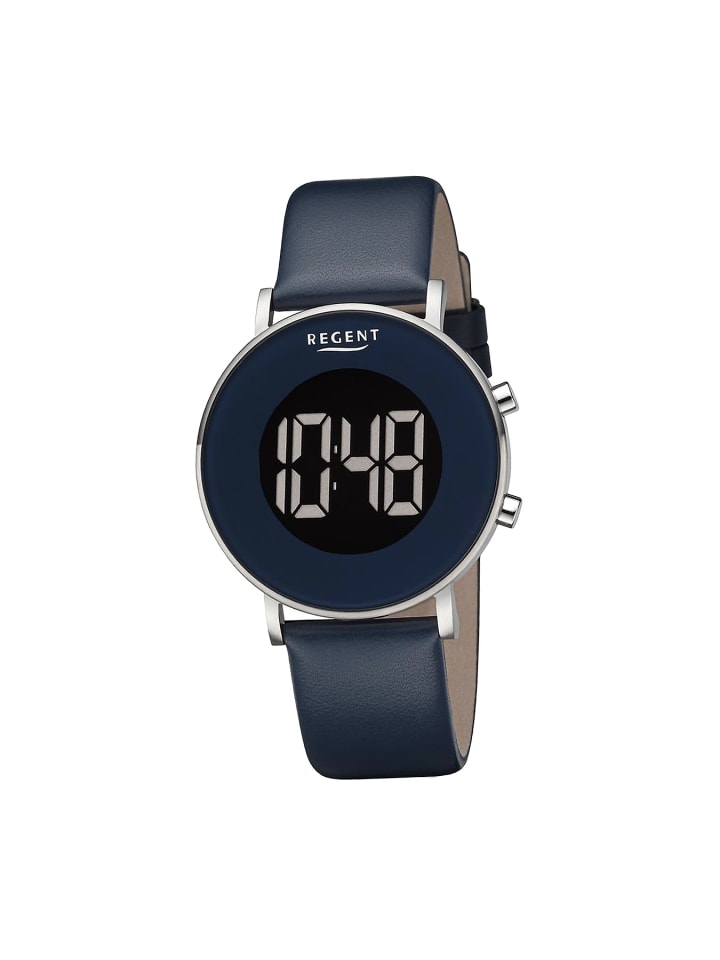 

Цифровые наручные часы Regent, темно-синие, большие (около 40 мм), кожаный ремешок