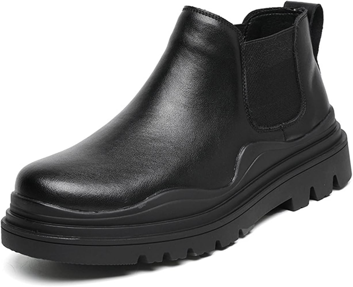 

Мужские ботинки Челси с эластичной повязкой, средний верх, волнистая отделка, кожа коровы, удобные, водонепроницаемые, противоскользящие, повседневные и нарядные Xjsdjhount, черный