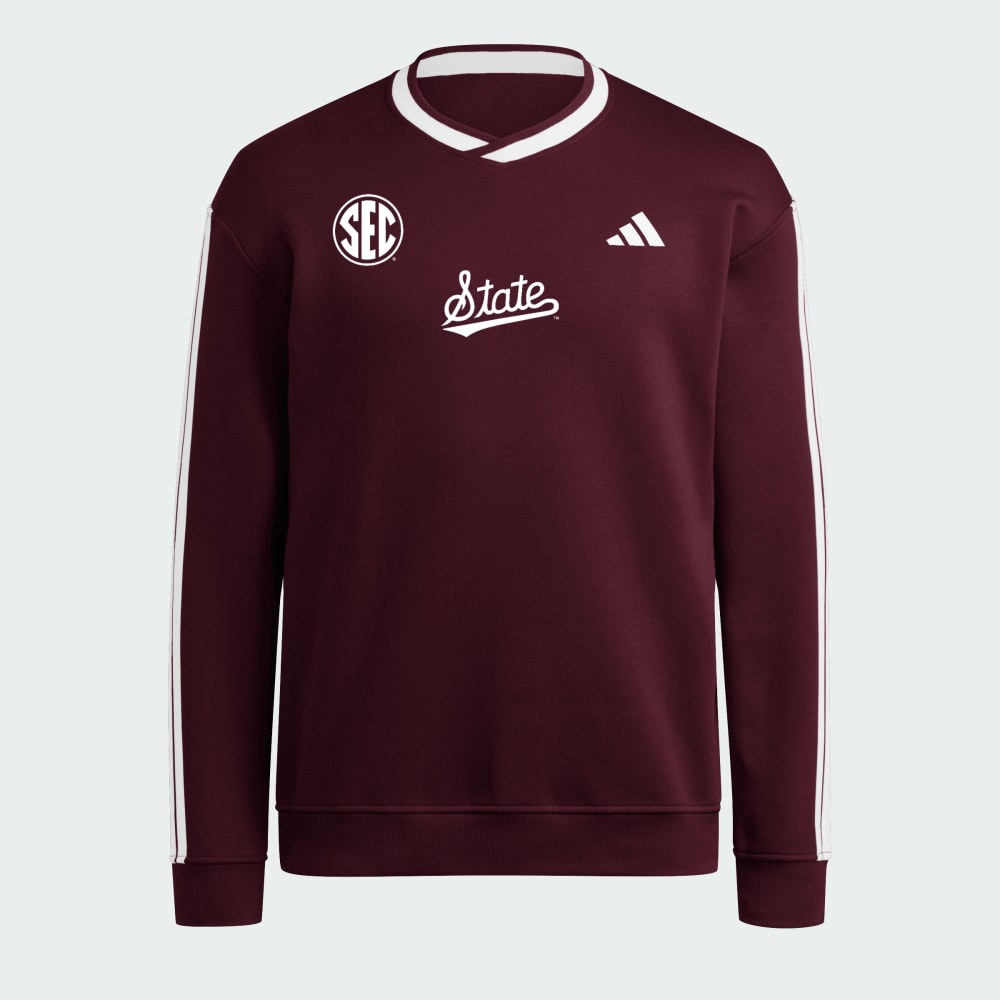 

Толстовка Adidas Mississippi State Bulldogs 3-Stripes Fleece Jersey Crew, цвет Team Maroon/White