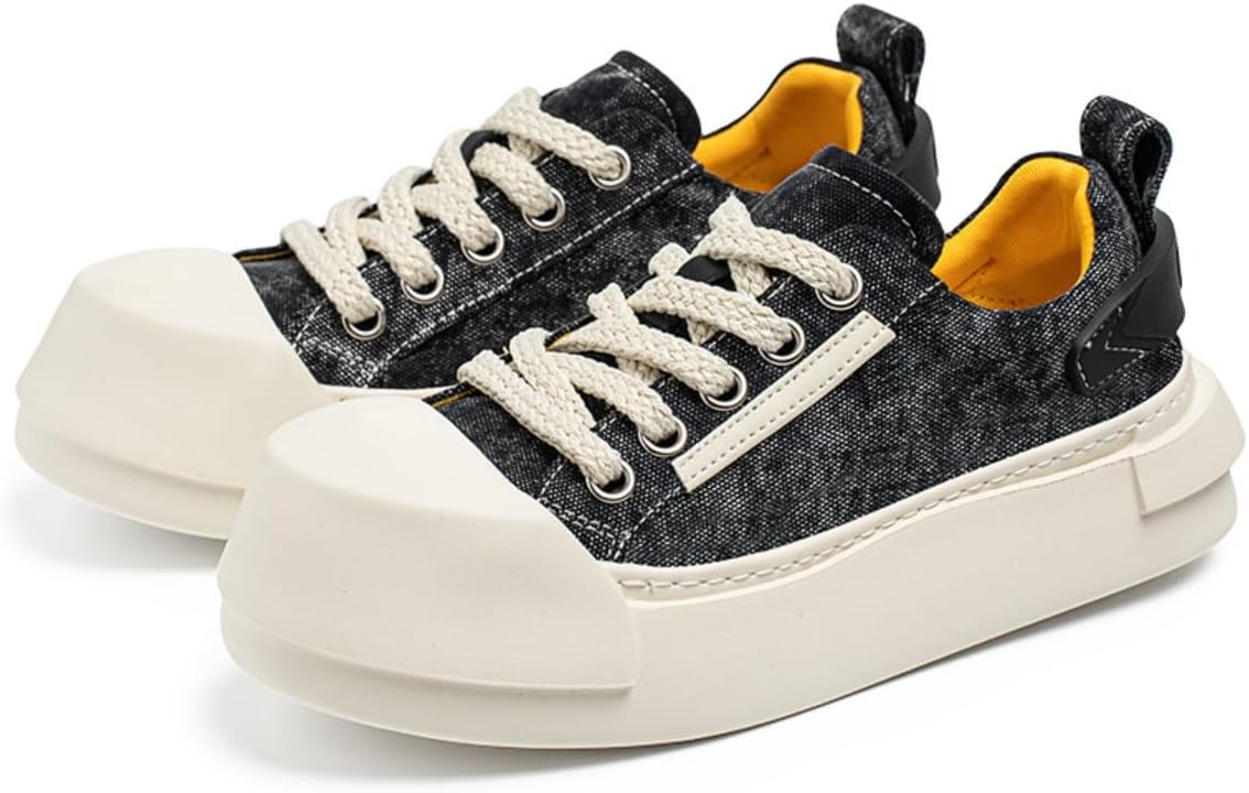 

Мужские ретро кроссовки в стиле Y2K на уличной подошве из дышащего джинсового канваса с платформой 5 см, амортизирующей подошвой для ходьбы, путешествий, поездок и ношения с увеличенным носком Zixcplaz, черный