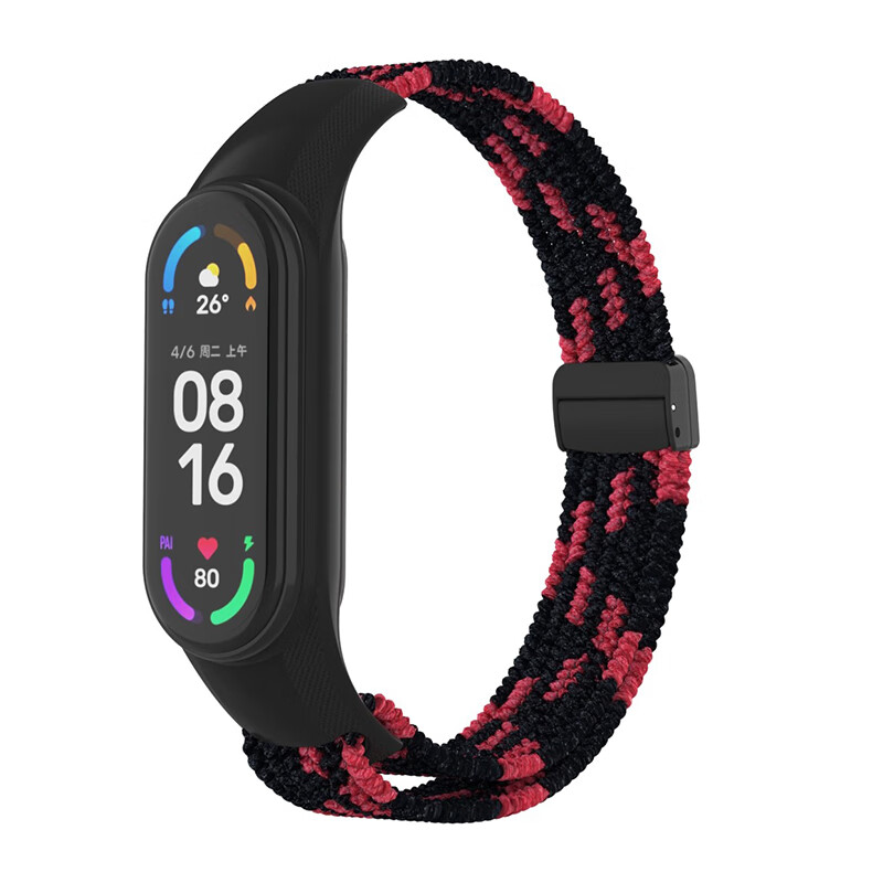 

CHENSONG Часы Strap Xiaomi Compatibility Nylon Material, Integrated Case/Nylon Woven [Black with Red Accents] Magnetic Buckle Strap