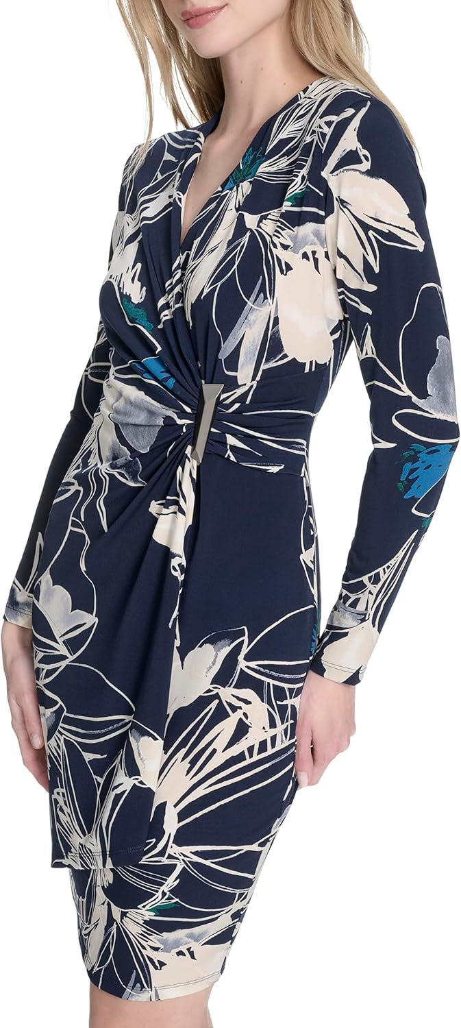 

Женское платье Calvin Klein из трикотажного джерси с длинными рукавами и эластичным лифом, Indigo Multi