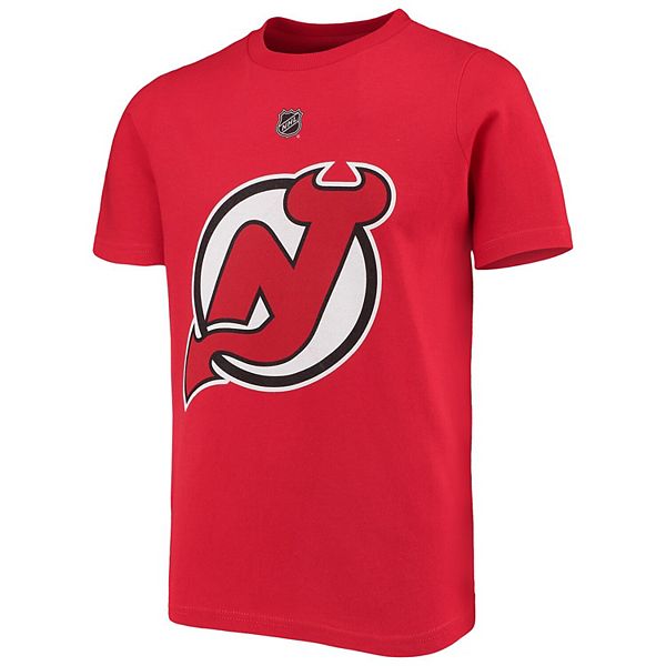 Футболка с именем и номером игрока Jack Hughes, New Jersey Devils, красная Outerstuff — фото 3