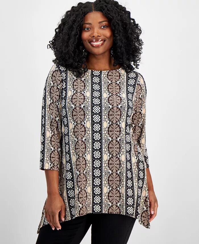 

Свободный топ с рукавом 3/4 с принтом JM Collection Plus Size Macy's, черный