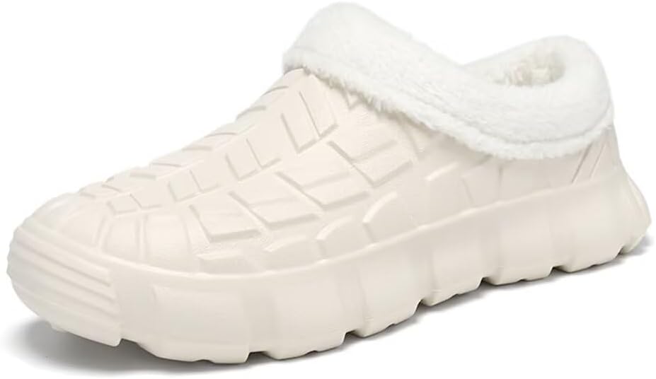 

Домашние тапочки Jakcuz Men с меховой подкладкой, зимние водонепроницаемые, с плоской подошвой, противоскользящие, для спальни, белый