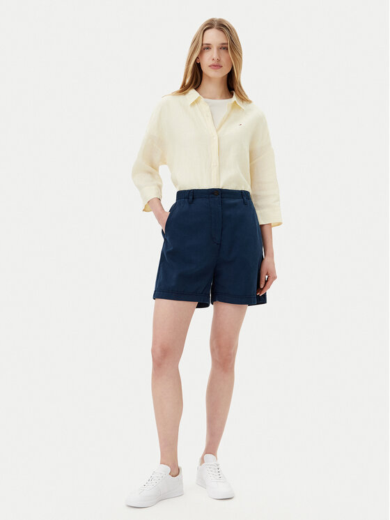 Шорты из ткани обычного кроя WW0WW44762 Tommy Hilfiger, синий — фото 2