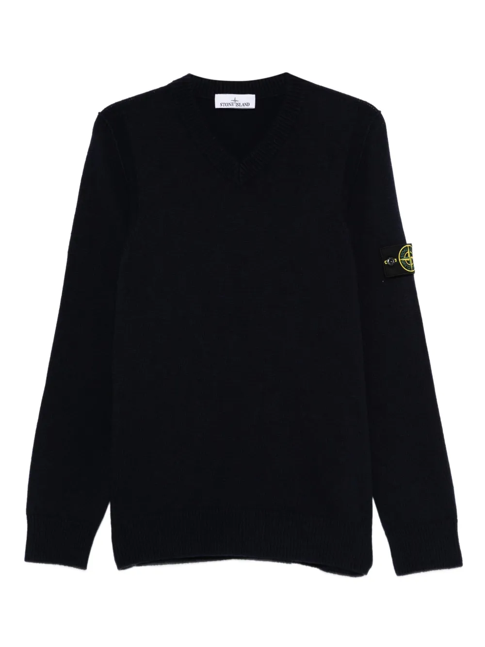 

Свитер с V-образным вырезом и нашивкой-логотипом Stone Island, синий