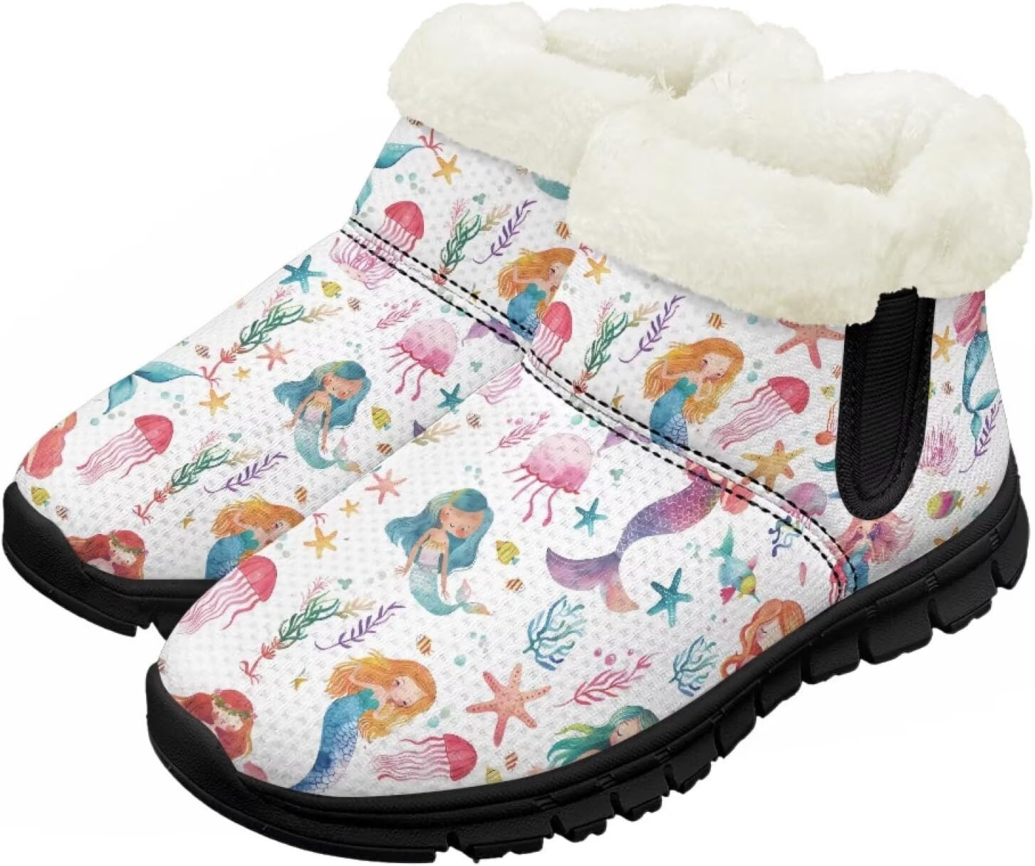 

Зимние ботинки для девочек и мальчиков, ботильоны для детей, теплые с мехом, противоскользящие Pzuqiu, Mermaid