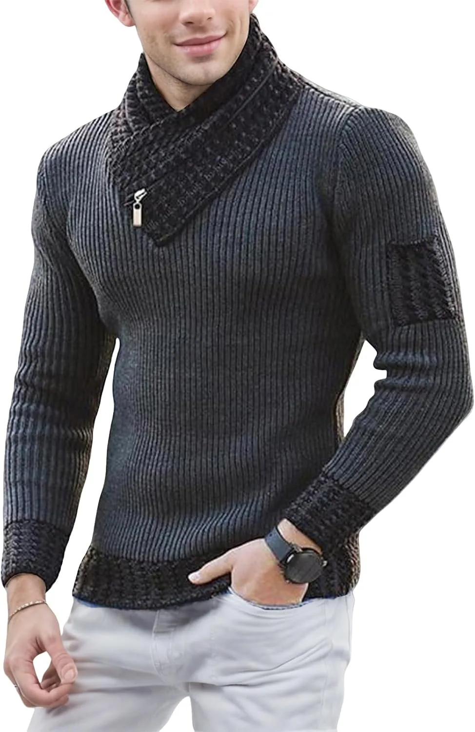 

Wankang свитер мужской водолазка кабельная вязка