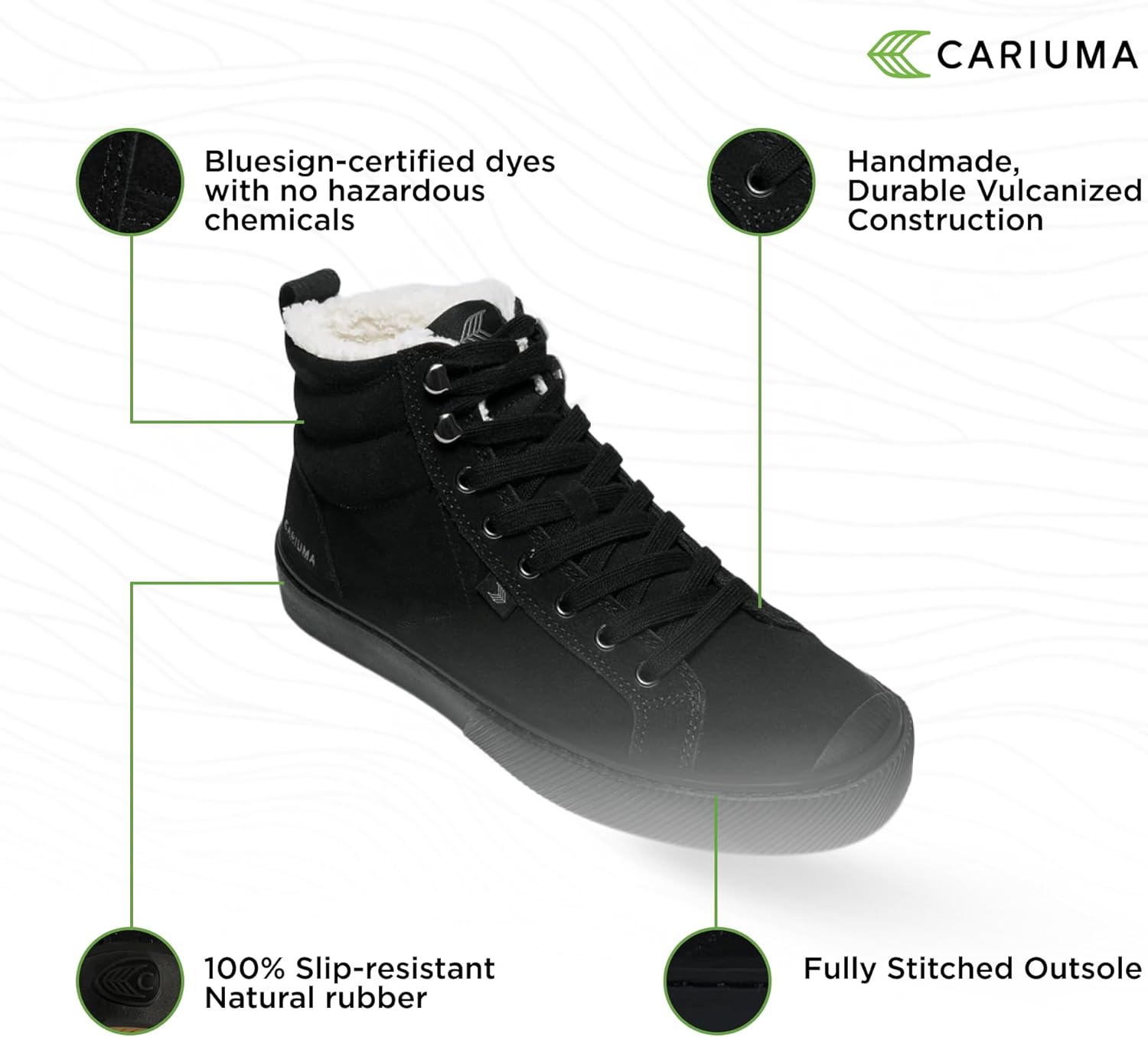 Ботинки Cariuma OCA Therma High Tops из замши, удобная обувь для мужчин, легкие и экологичные, универсальная повседневная обувь с 100 веганскими стельками и резиновой подошвой, черный — фото 4