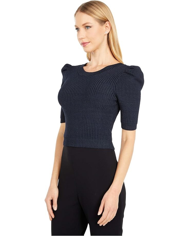 

Свитер Cushnie Cropped Pleated Voluminous Sleeved Knit Top, темно-синий