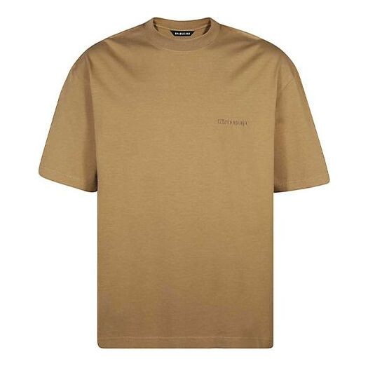 

Футболка men's ss21 loose round neck alphabet embroidered logo short sleeve khaki Balenciaga, хаки