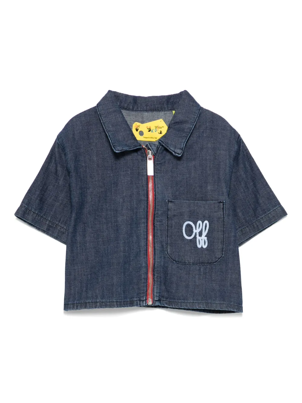 

Джинсовая рубашка с вышитым логотипом OFF-WHITE KIDS, синий